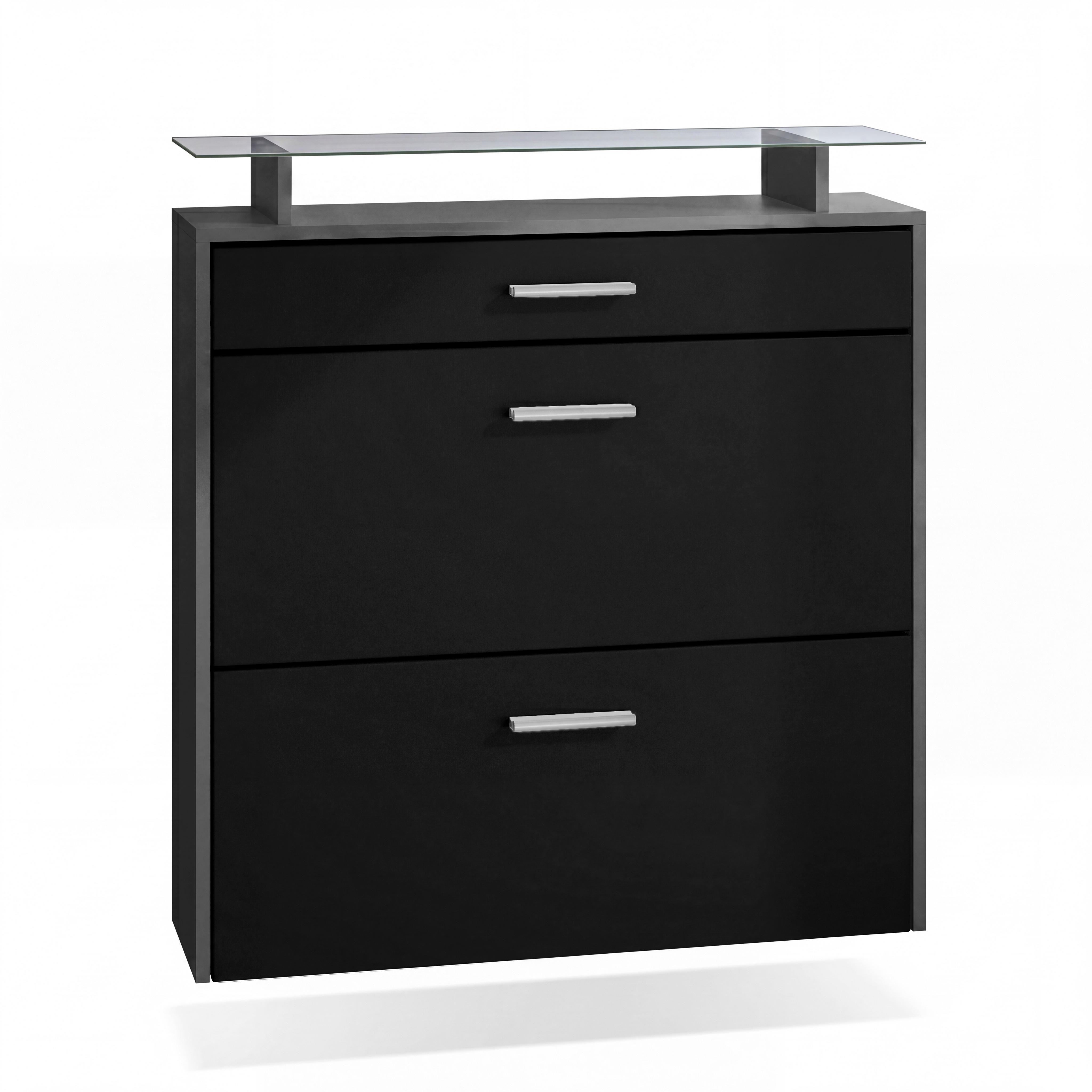 SCHUHSCHRANK Malea Fronten in Schwarz matt - Schwarz, Holzwerkstoff (89/96/23cm) - Vladon