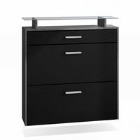 SCHUHSCHRANK Malea Fronten in Schwarz matt - Schwarz, Holzwerkstoff (89/96/23cm) - Vladon
