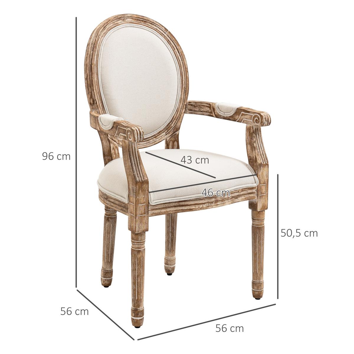 ESSZIMMERSTUHL mit Armlehnen Retro-Design Polsterstuhl Holz Cremeweiß - Creme, Holz (56/96/56cm) - HOMCOM