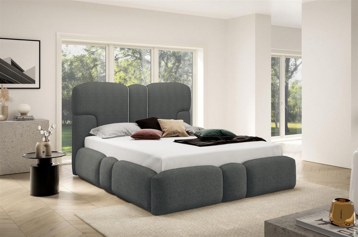 POLSTERBETT Jordan Komplettset - Dunkelgrau, Holzwerkstoff/Textil (140/200cm) - Fun Möbel