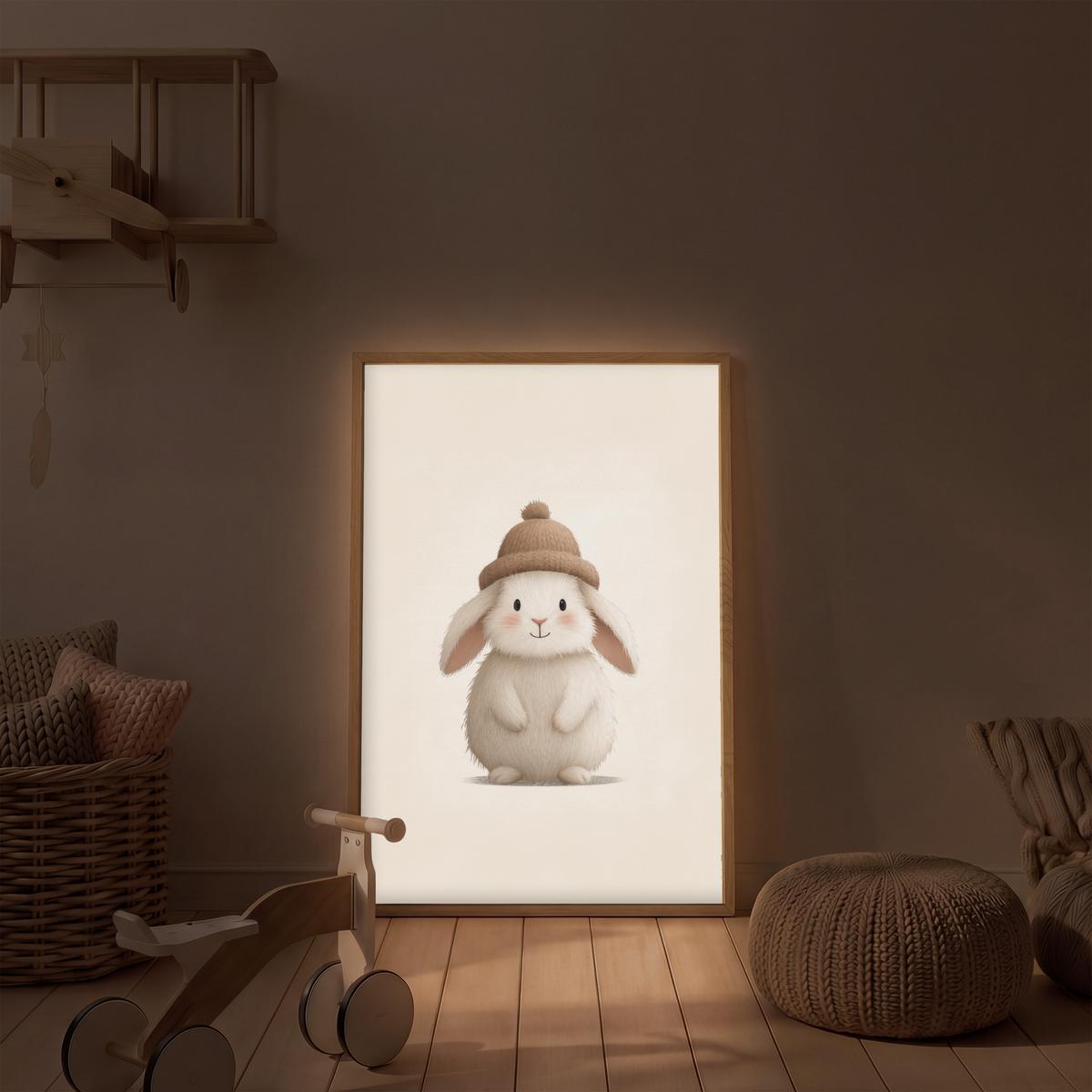 NACHTTISCHLAMPE MIT AKKU Kaninchen - Hut - Ohren - Beige 70x100 cm - Creme, Holzwerkstoff (8/70/100cm) - OnlyWow