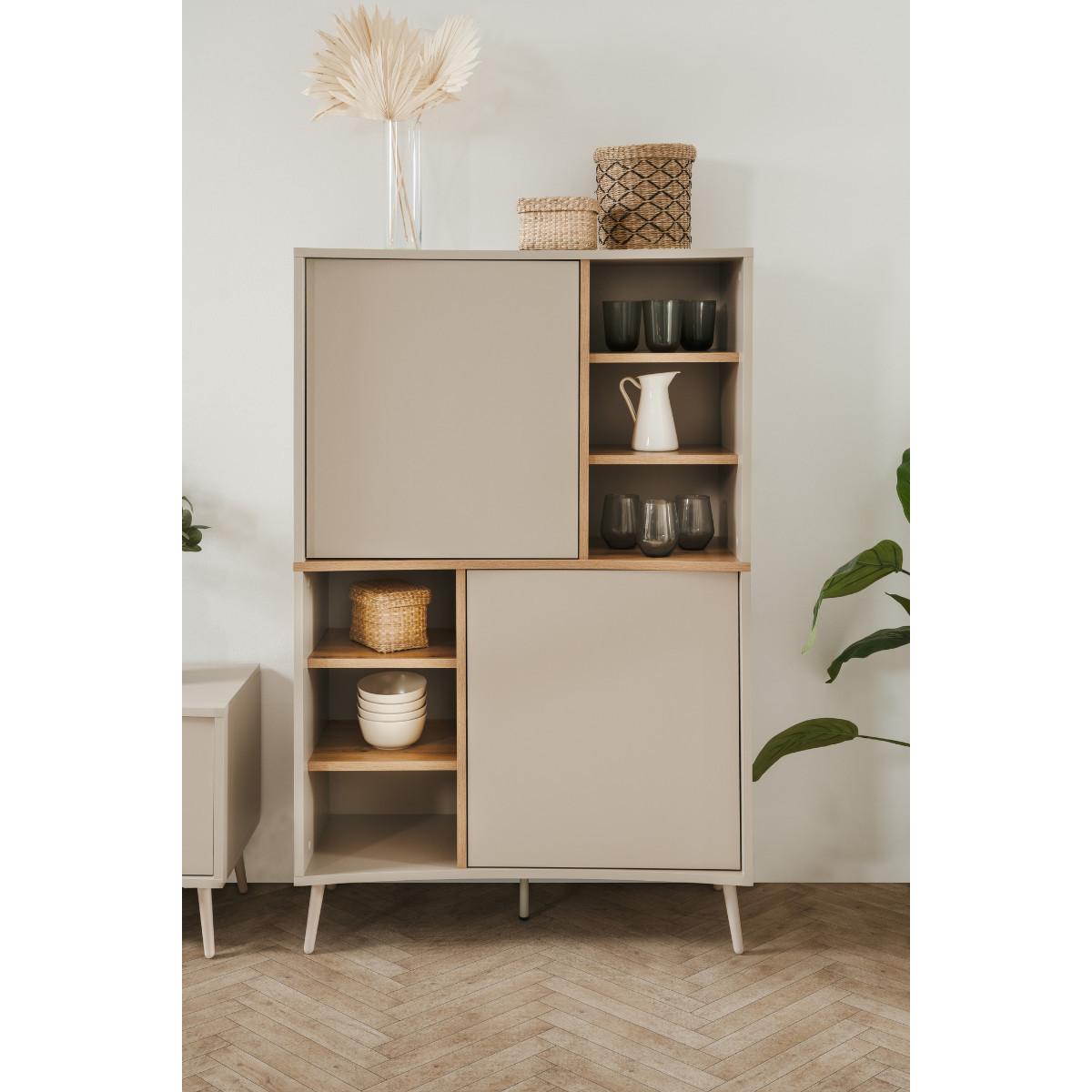 SIDEBOARD hoch mit 2 Türen, 6 Nischen, Dekor in Sand und Eiche, handwerklich gefertigt 37,5/90/140 cm - Beige, Holzwerkstoff (37.5/140/90cm) - Calicosy
