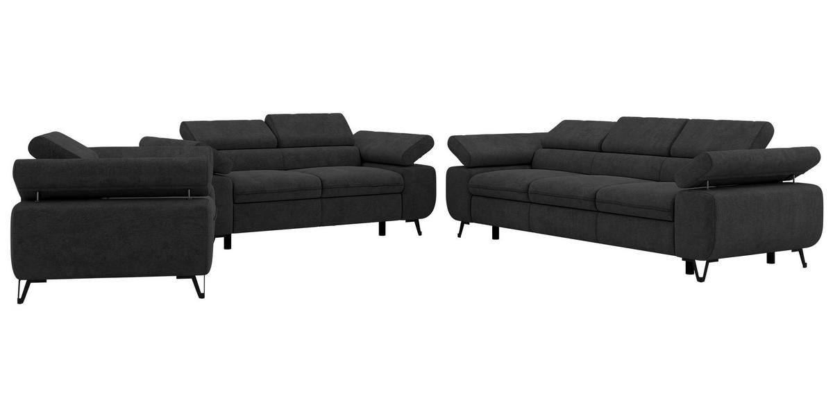 SITZGARNITUR PETER 1+2+3 - Dunkelgrau Stukture - Dunkelgrau/Graphitfarben, Textil/Metall (262/76/99cm) - MKS