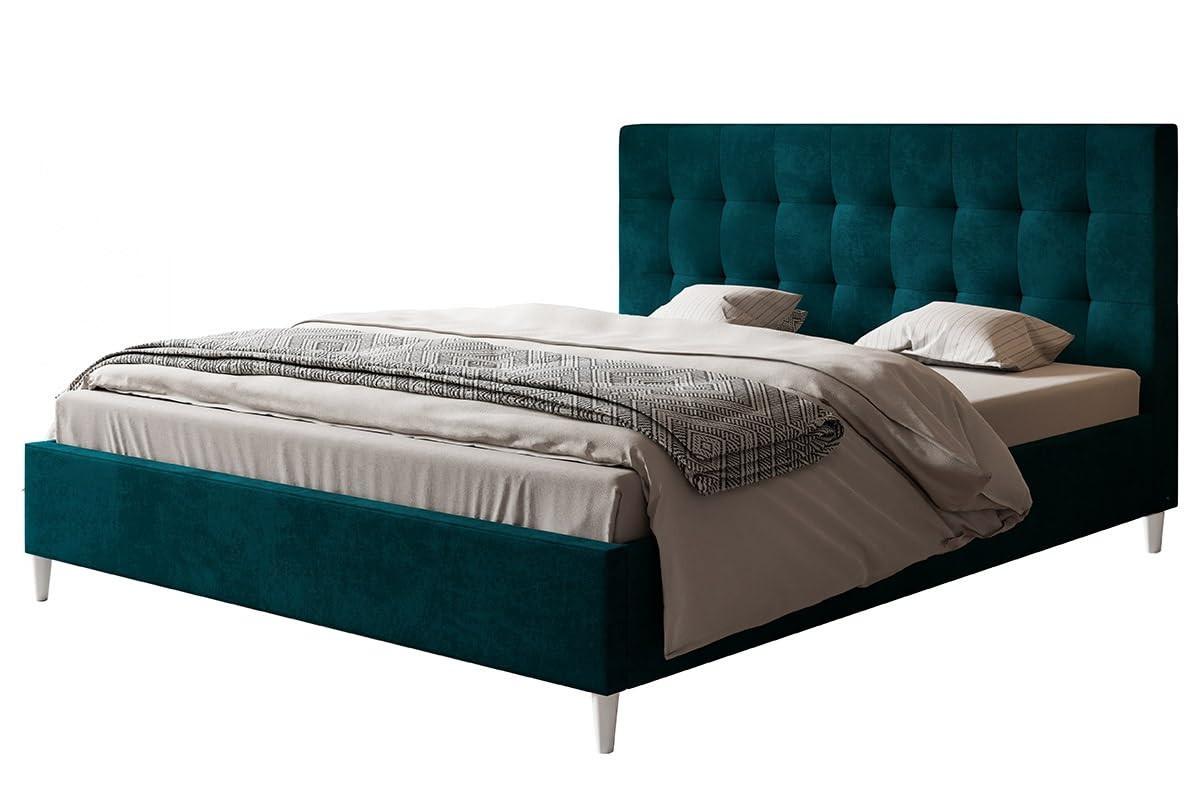 POLSTERBETT LUX Rio mit Kopfteil, 160 x 200 cm, Doppelbett mit Lattenrost aus Holz, Velourstoff Dunkelgrün, Füße in Farbe: Weiß - Dunkelgrün, Holz/Textil (160/200cm) - Alpi-Möbel