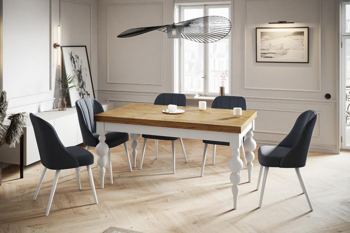 RECHTECKIGER Esszimmertisch LENA, ausziehbarer Tisch, Größe: 120-160X80X78,5 cm, Wohnzimmertisch Farbe: LANCELOT, mit Tischbeinen in Farbe Weiß - Beige/Weiß, Holzwerkstoff (120/80/79cm) - Alpi-Möbel