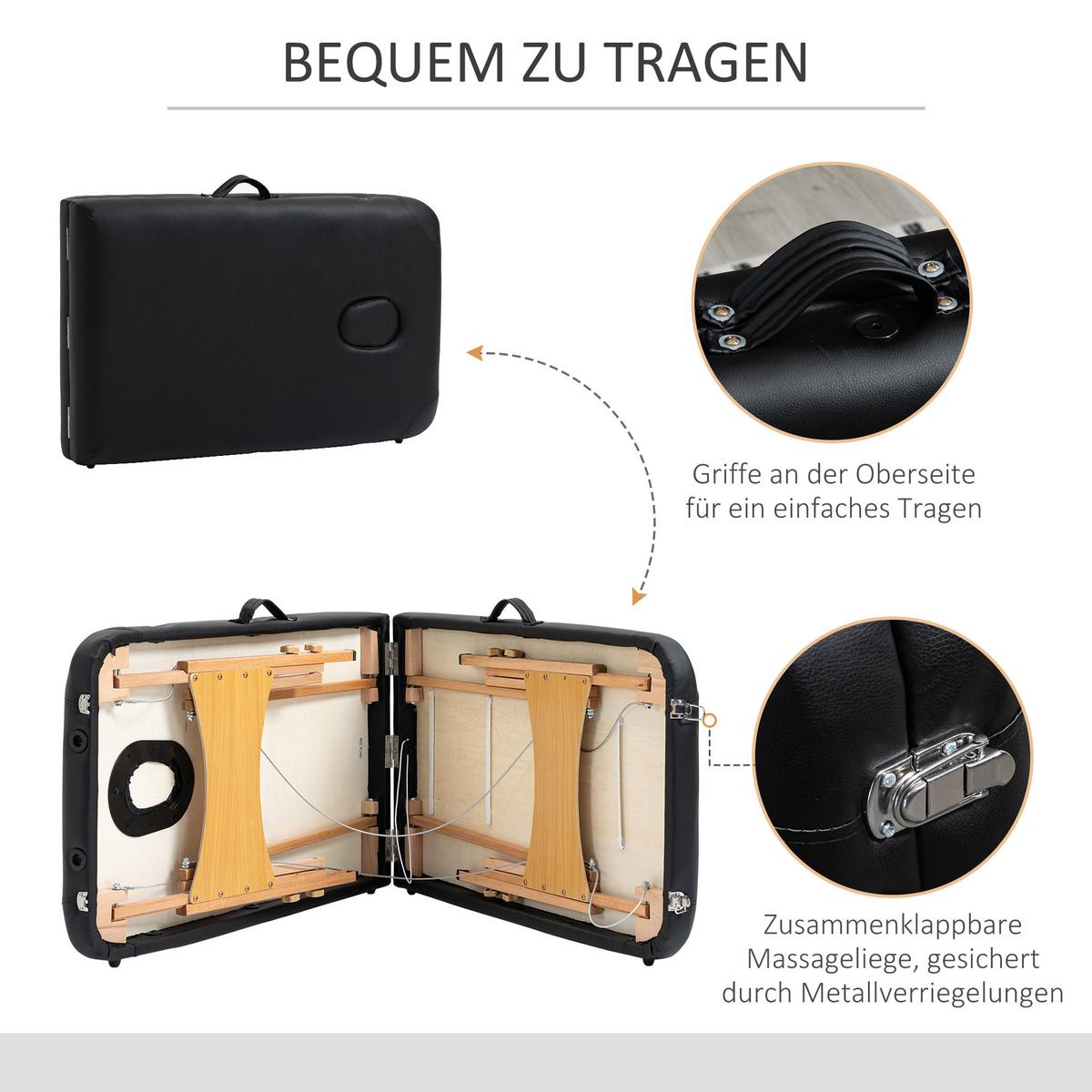 MASSAGELIEGE, klappbarer Massagetisch mit Kopfstütze, für Spa, Salon Kunststoff - Schwarz, Leder (81/92/210cm) - HOMCOM