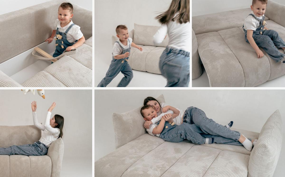 SCHLAFSOFA Lilo mit Bettkasten, Hellgrau Cordstoff 120/86/101 cm - Hellgrau/Schwarz, Kunststoff/Textil (120/86/101cm) - WFL GROUP