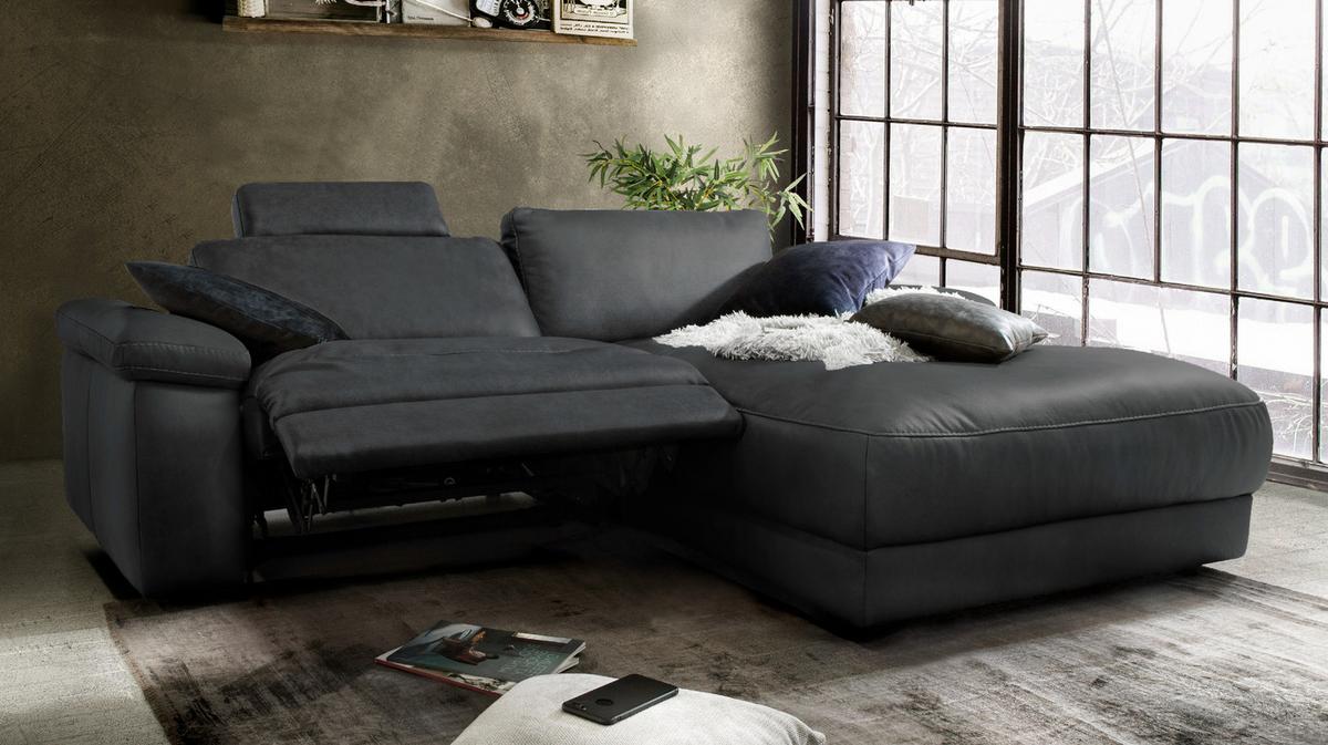 ECKSOFA MOTORISCHER RELAXFUNKTION LOLA Schwarz Leder Relaxfunktion - Schwarz, Leder (233/178cm) - KAWOLA