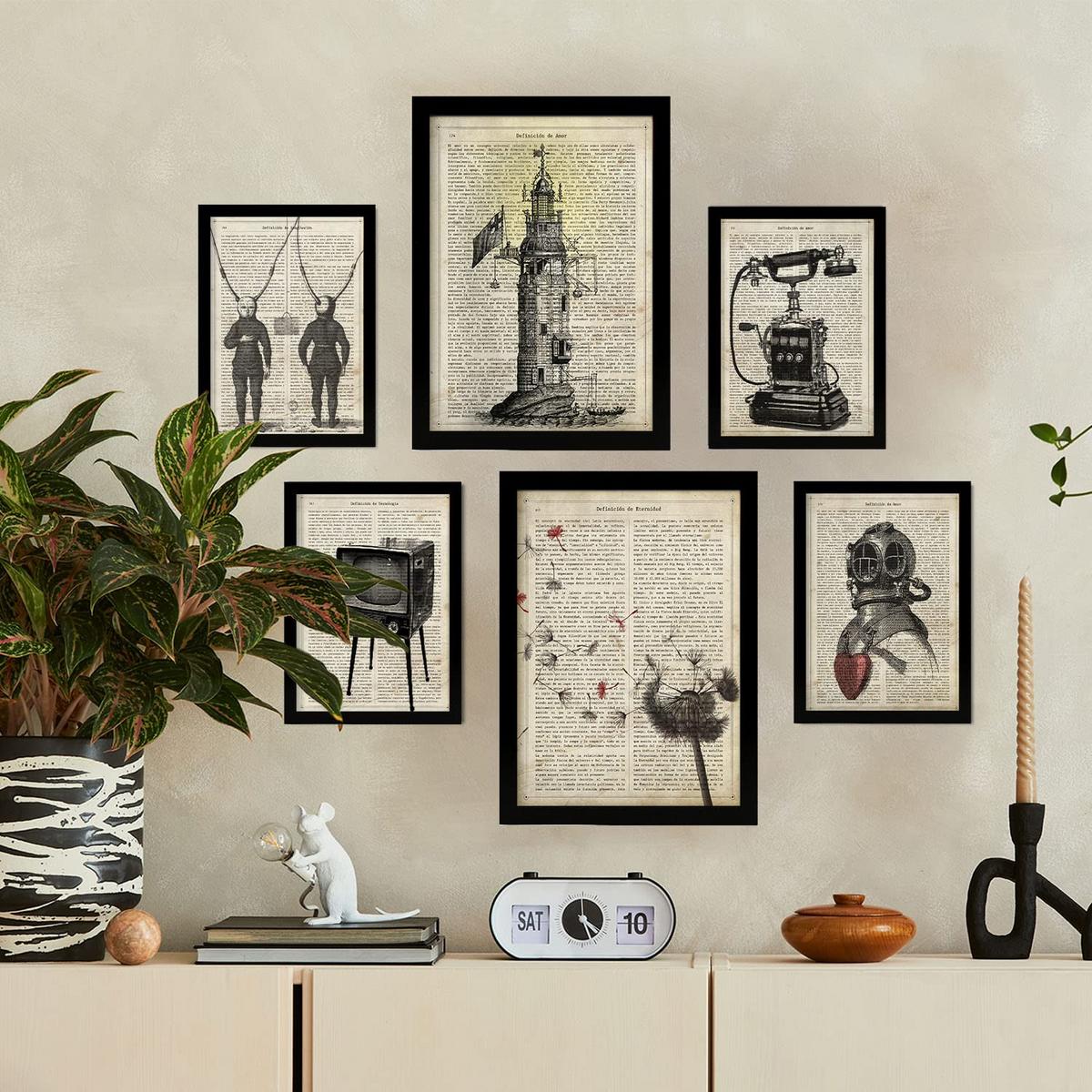 POSTER Set Mit 6 Jahrgang Vintage Papier Plakate Mit Enzyklopädie Revolutionäre Erfindungen Aus Dem Letzten Jahrhundert A3 & A4 Schwarzer Rahmen - Schwarz, Papier (29/3cm) - Nacnic
