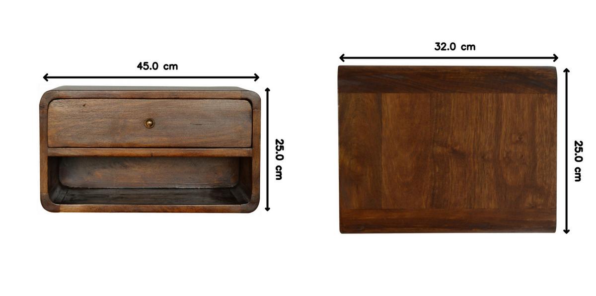 NACHTTISCH Wandmontierter Kastanienfinish, 1 Schublade, 1 Offenes Fach, Braun - Messingfarben/Braun, Holz/Metall (45/25/32cm) - Artisan Furniture