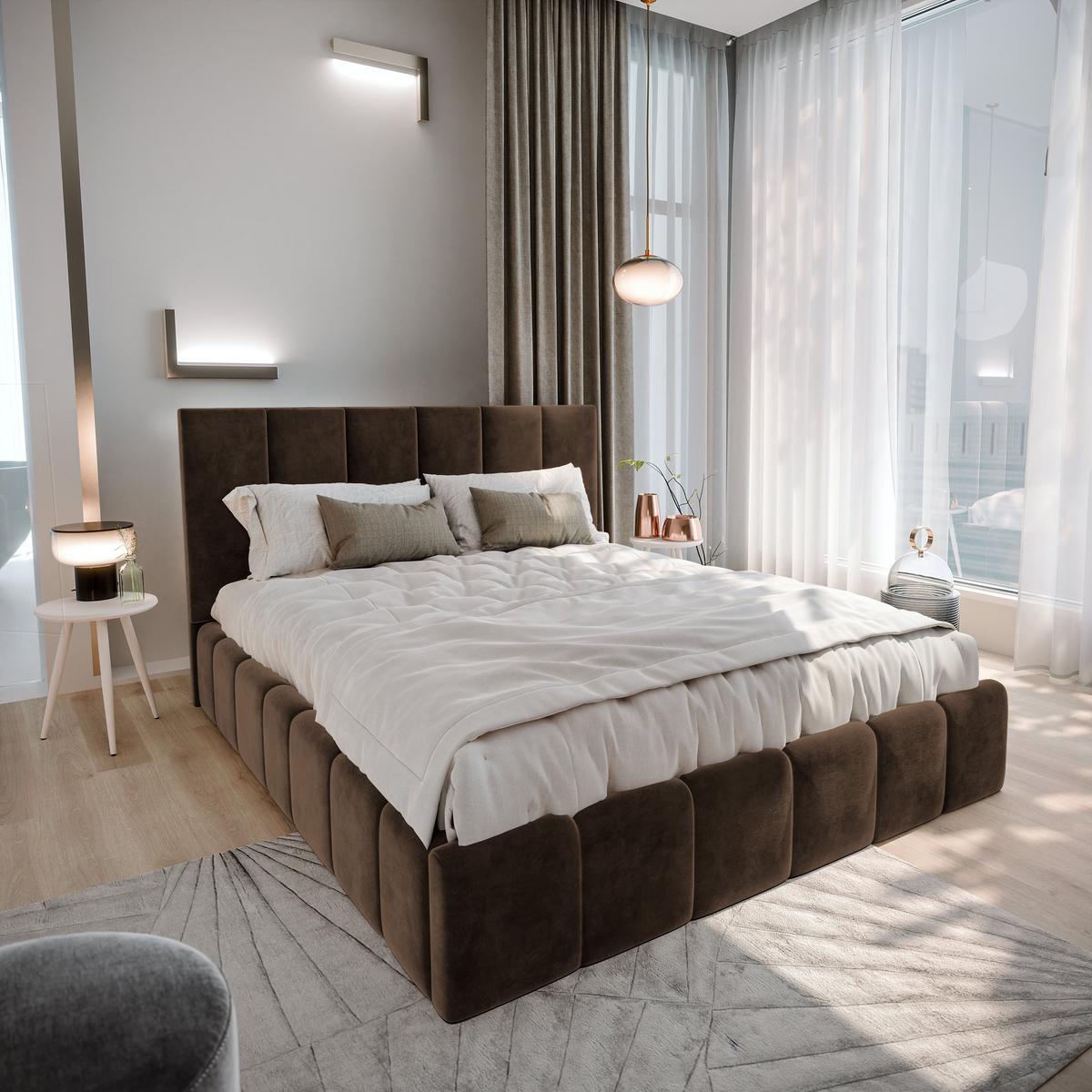 POLSTERBETT TARANTO 160x200 cm mit Bettkästen - Braun - Braun, Holz (160/200cm) - MASSENO