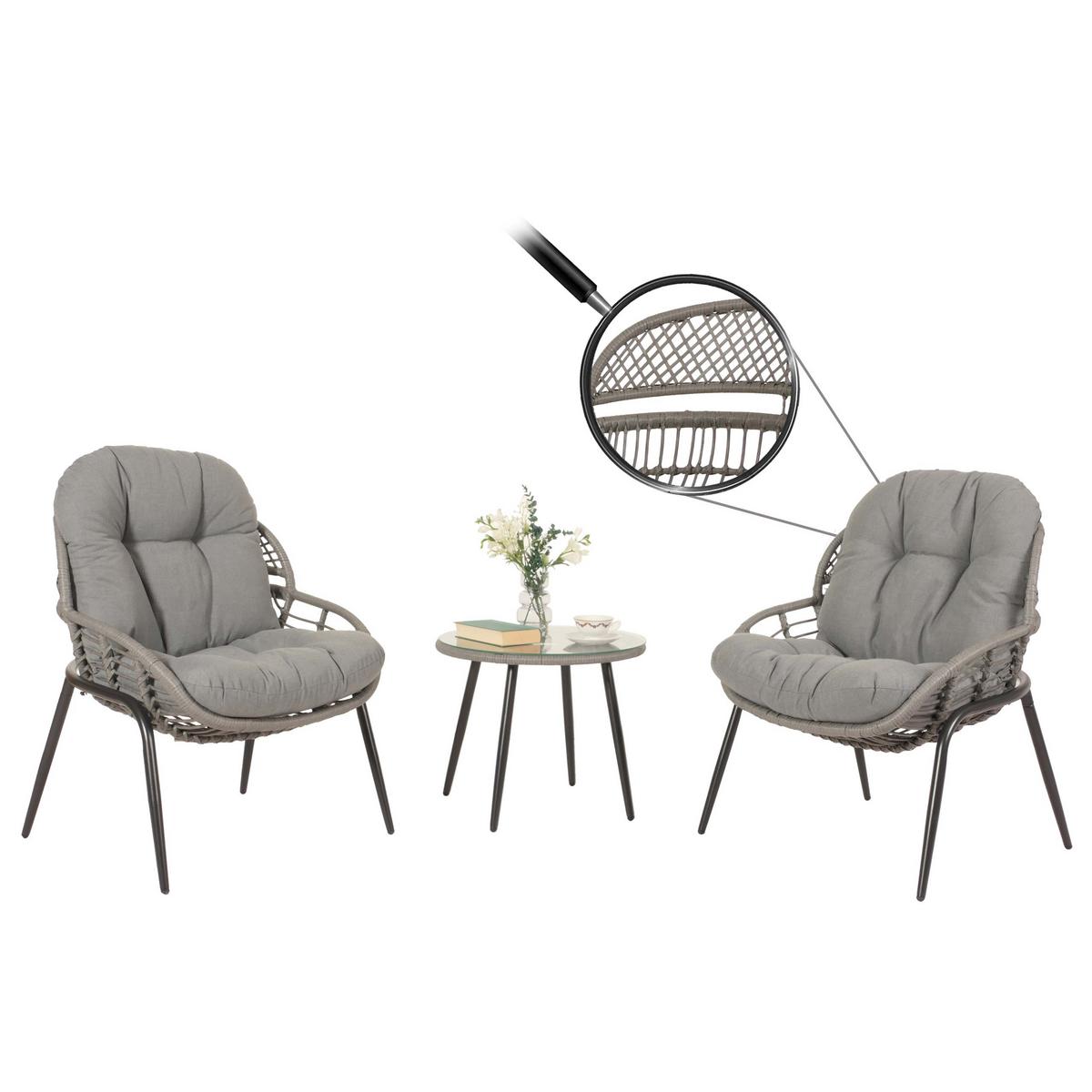 POLY-RATTAN GARNITUR Grau, Anthrazit - Anthrazit/Grau, Kunststoff - MCW