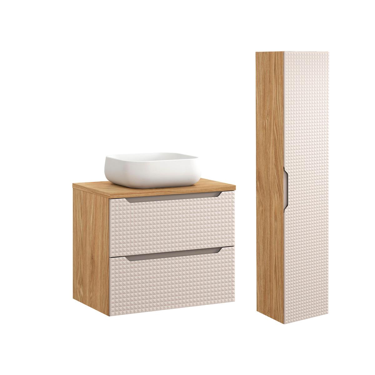 BADMÖBEL 70cm Mallory 2er-Set Beige und Holz - Braun, Holzwerkstoff (70/59.5/46cm) - Petits-meubles
