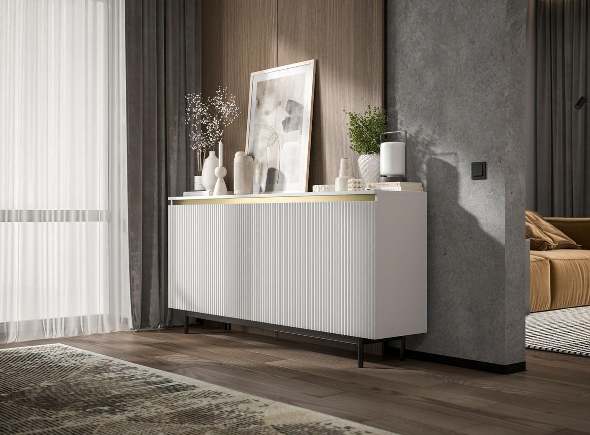 KOMMODE Selene 3D Weiß matt 167 cm mit schwarzem Metallrahmen - Schwarz/Weiß, Holzwerkstoff/Metall (166.8/79/35cm) - Meble Lindner