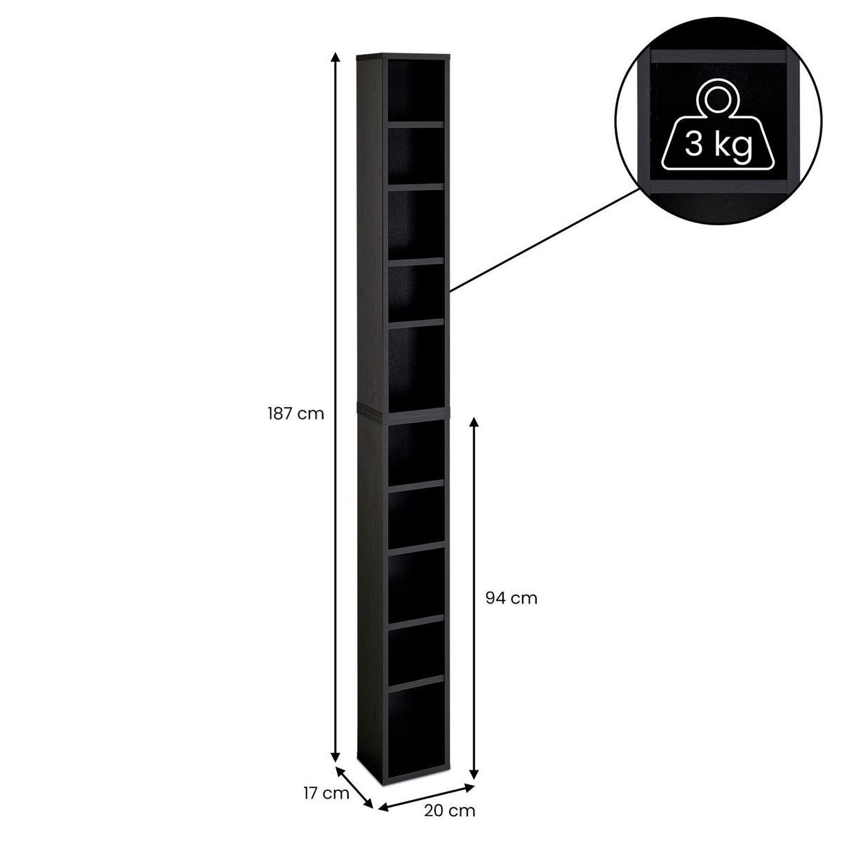 CD/DVD- REGAL CHART Esche schwarz - Schwarz, Holzwerkstoff (20/186/17cm) - CARO-Möbel