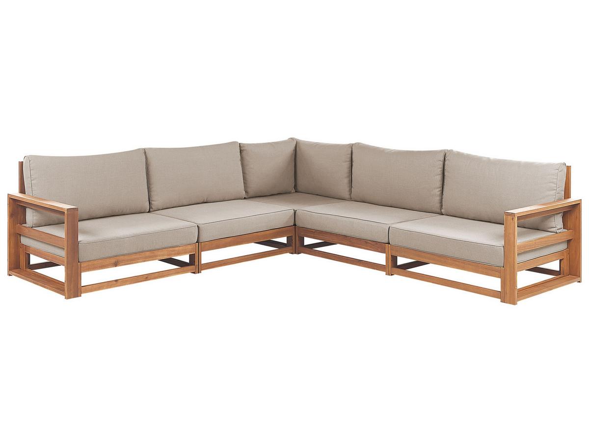 LOUNGE-SET 5-Sitzer zertifiziertes hellbraun modular Auflagen taupe Timor II - Taupe, Holz - Beliani