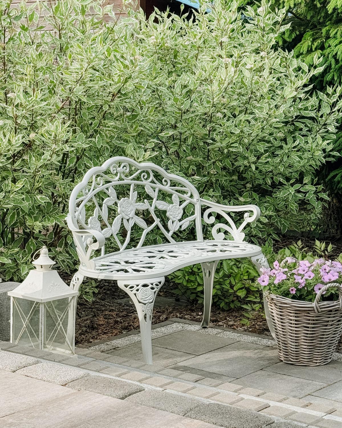 GARTENBANK Weiß Piura - Weiß, Metall (88/80/49cm) - Beliani
