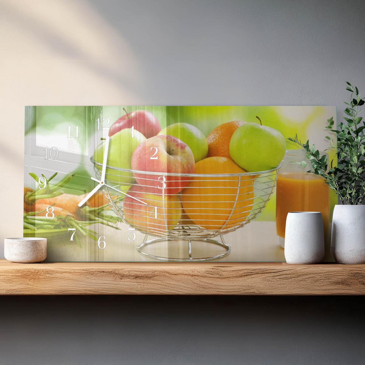 WANDUHR aus Glas 60x30 cm - Früchte und Saft - Grün, Glas (60/30/0.4cm) - TULUP