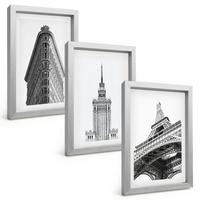 BILDER SET 3er Set - 20x30 cm Silberner Rahmen - Architektonische Schwarz-Weiß-Gebäude - Silberfarben, Kunststoff (20/30cm) - TULUP