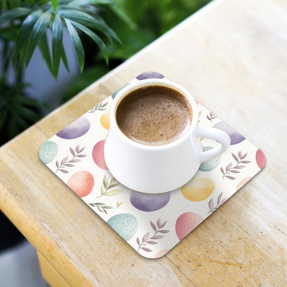 GLASUNTERSETZER 6er-Set Eier - Bunt - Muster Zubehör für Getränke 10x10 cm - Weiß, Naturmaterialien (10/0.2cm) - MuchoWow