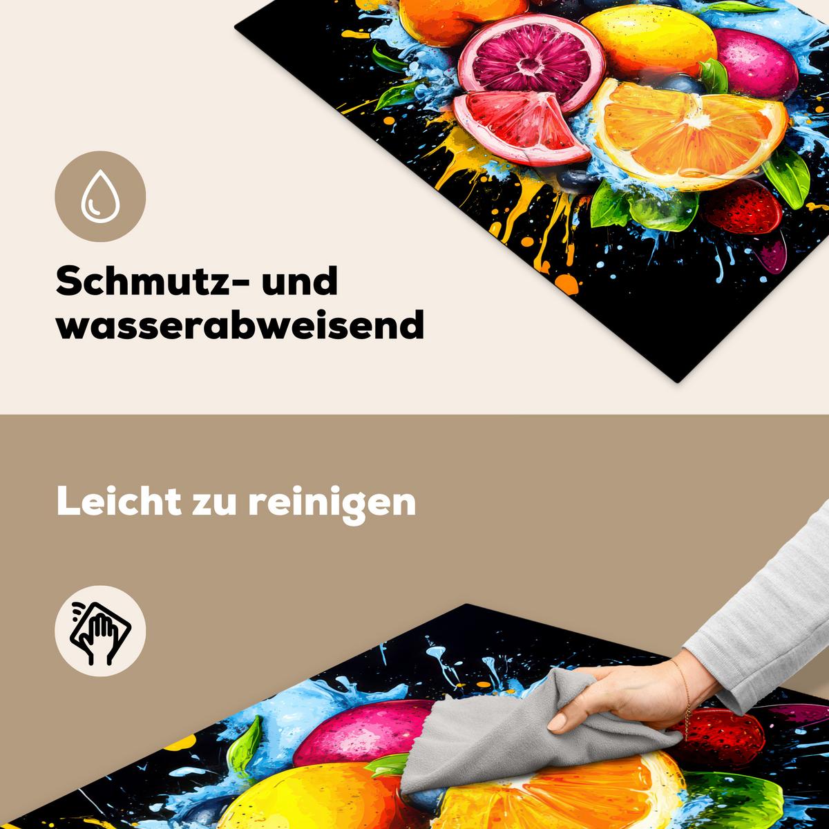 HERDABDECKPLATTE Obst - Graffiti - Bunt - Orange - Erdbeere - Abstrakt Induktionsschutz 81.6x52.7 cm - Orange, Kunststoff (81.6/52.7/0.2cm) - MuchoWow