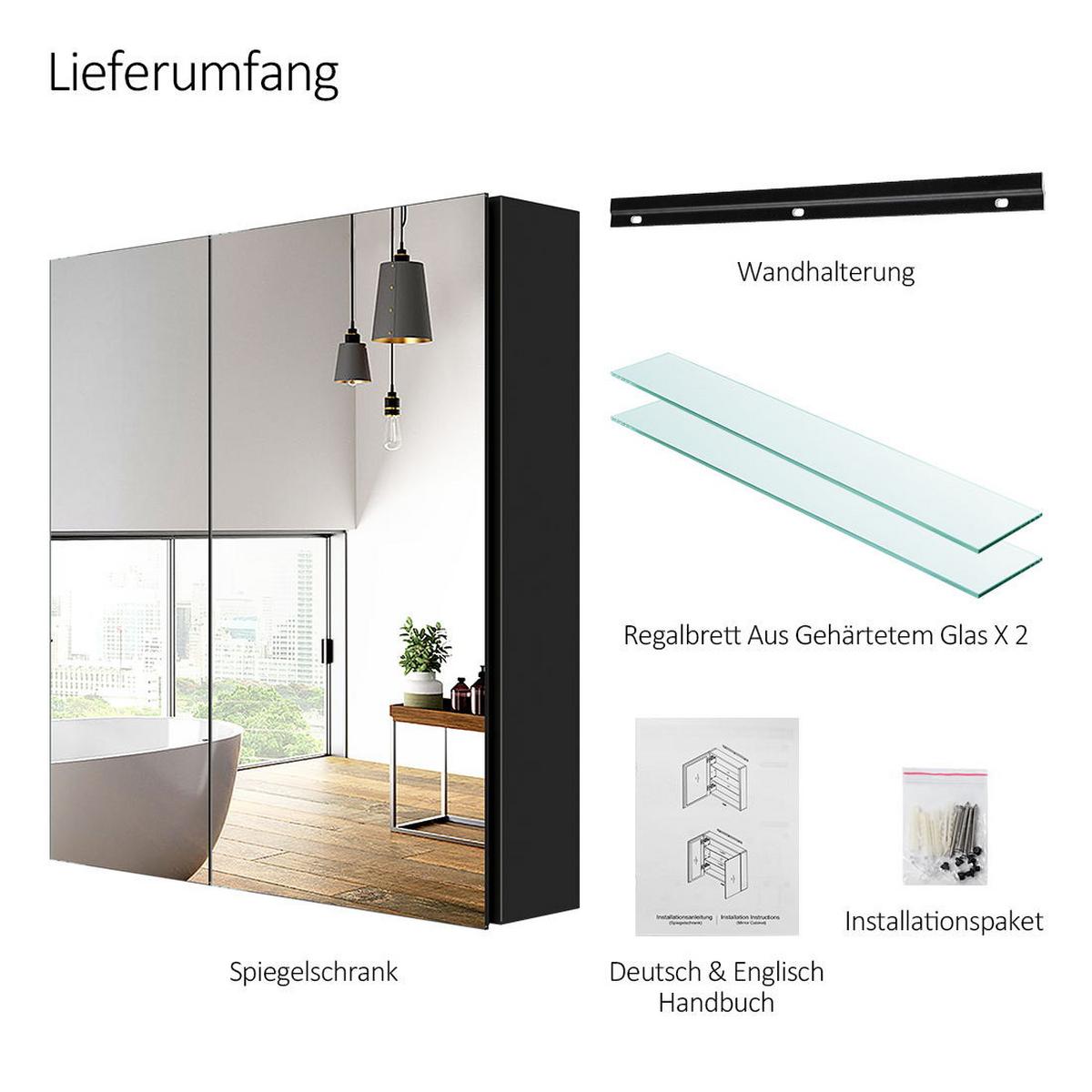 SPIEGELSCHRANK Schwarz 65/60/14,5 - Schwarz, Metall (60/65/14.5cm) - EMKE