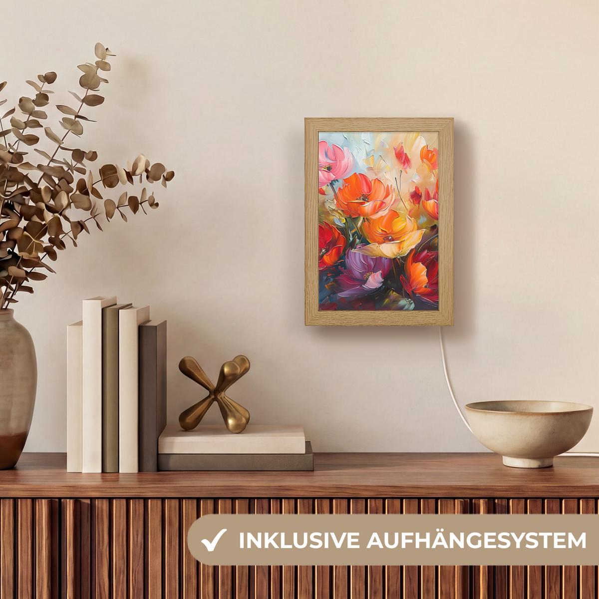 TISCHLEUCHTE Blumen - Bunt - Malerei - Abstrakt - Kunst 15x20 cm - Alufarben, Holzwerkstoff (8/15/20cm) - OnlyWow