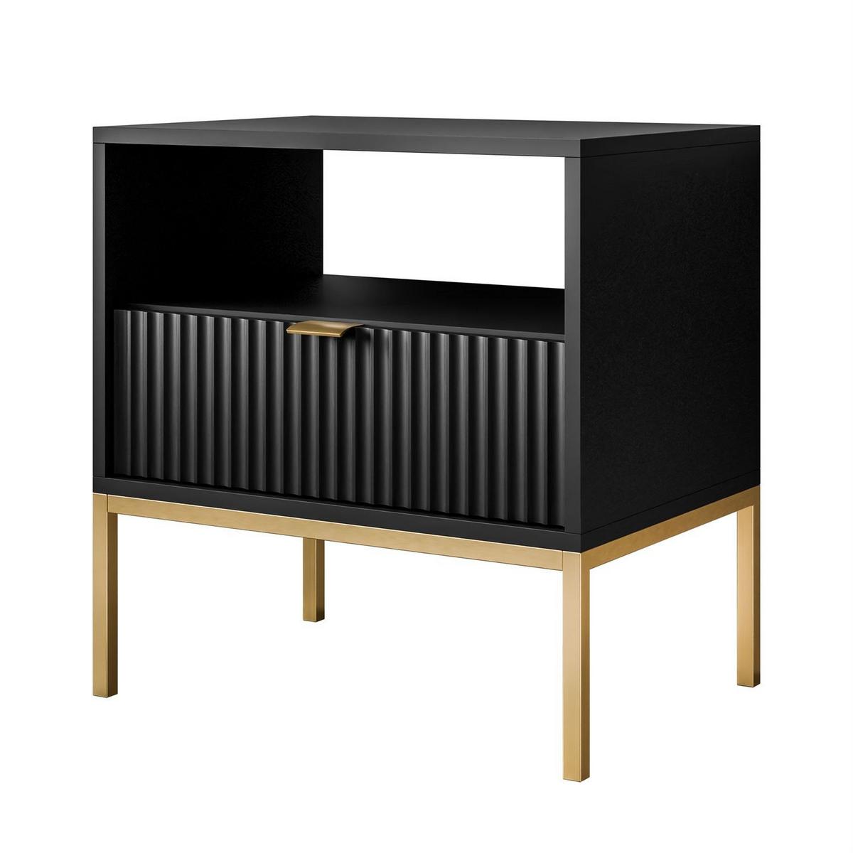 NACHTTISCH CORTADO GOLD S54 SCHWARZ - Schwarz, Holzwerkstoff (54/56/39cm) - Lookway