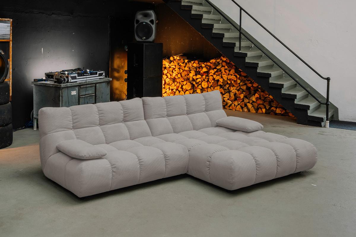 ECKSOFA VIVIEN Grau Cord - Schwarz/Grau, Kunststoff/Textil (290/178cm) - KAWOLA