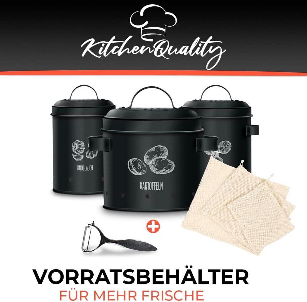 VORRATSBEHÄLTER 3 Stück - Schwarz, Metall (22/22/22cm) - KitchenQuality