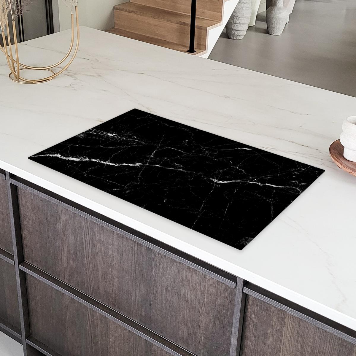 HERDABDECKPLATTE Marmoroptik - Schwarz - Luxus Ceranfeldabdeckung 90x52 cm - Grau, Kunststoff (90/52/0.2cm) - MuchoWow