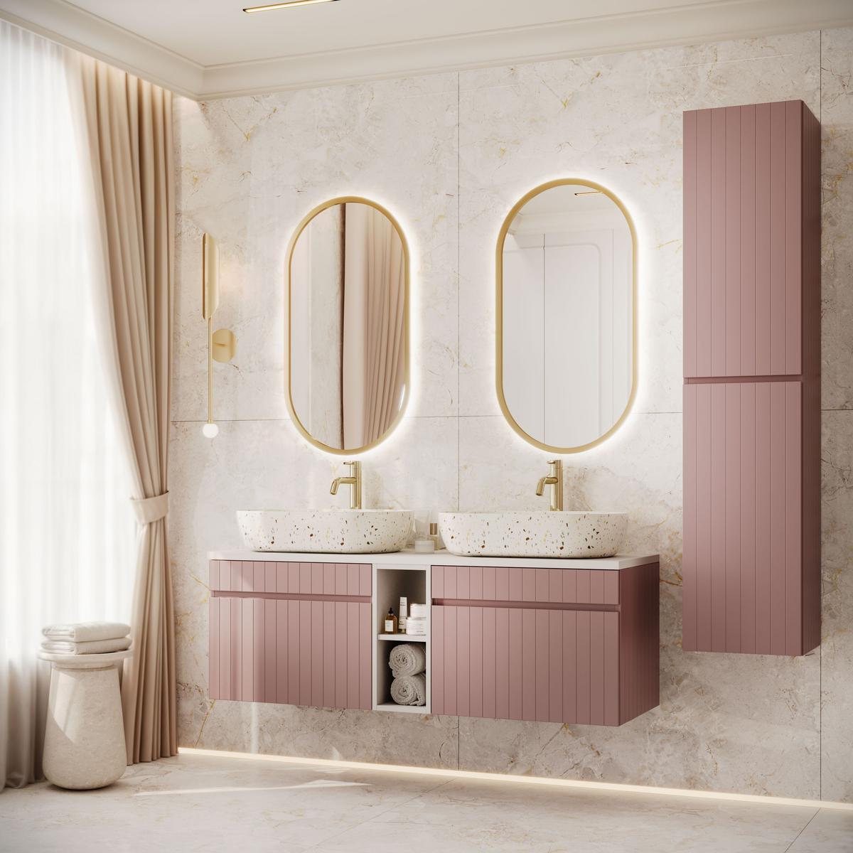 BADEZIMMER-SET FLORIS II - Rosa, Holzwerkstoff (140/46/45.6cm) - Lookway