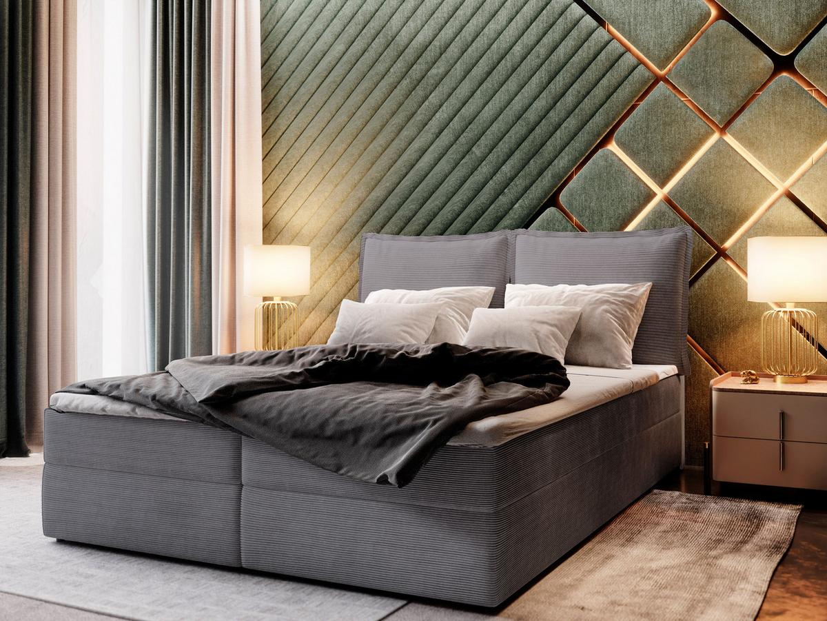 BOXBETT LENTE 160x200 cm mit Matratze und Topper - Dunkelgrau - Dunkelgrau, Holz (160/200cm) - MASSENO