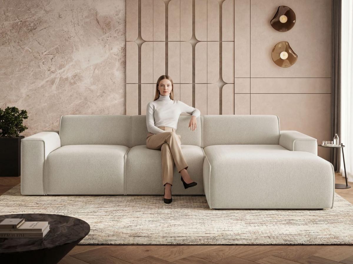 ECKSOFA Lavia Beige Rechts - Beige/Schwarz, Holz/Kunststoff (165/310cm) - Graingold