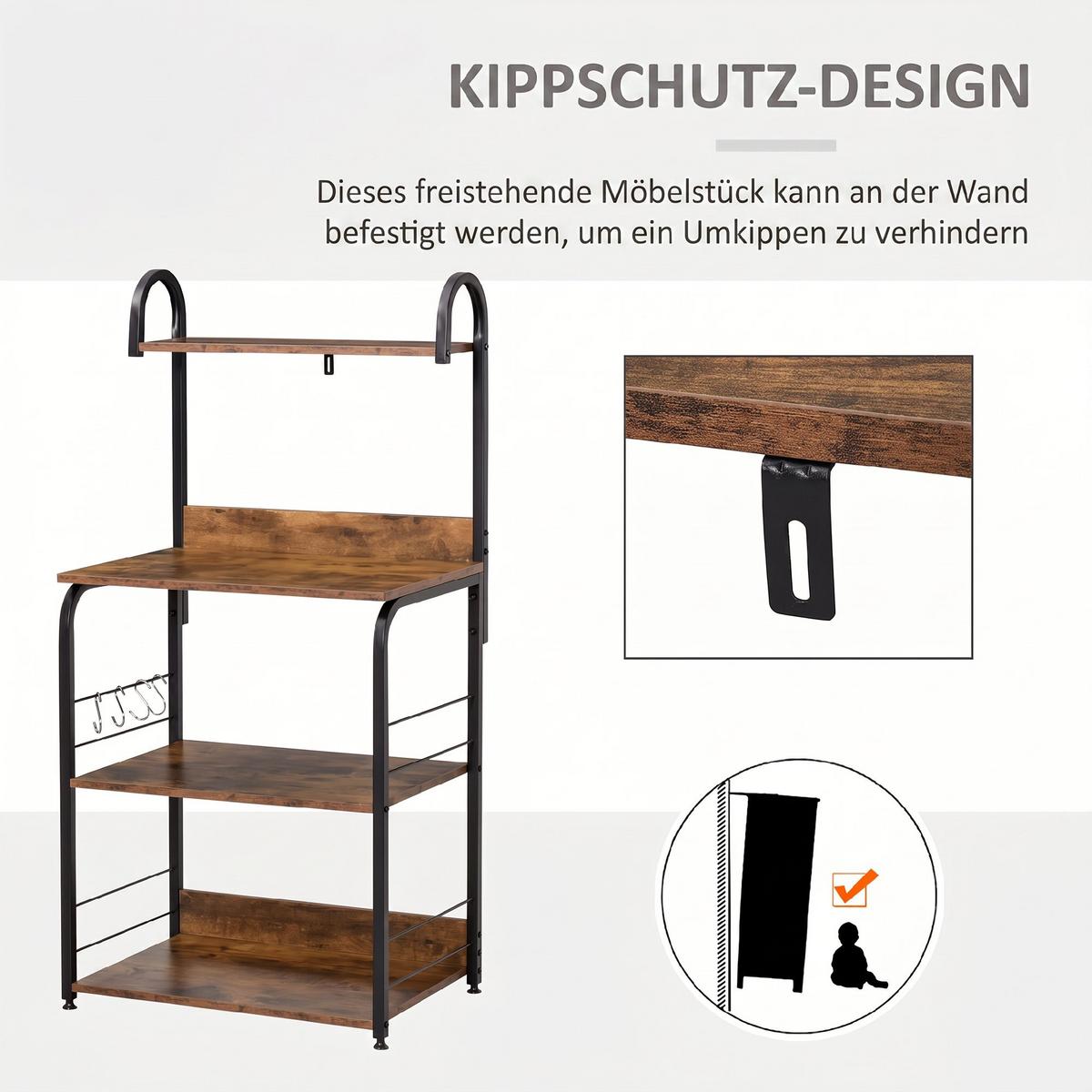 KÜCHENREGAL Holzwerkstoff Stahl Rustikal Braun - Braun, Holzwerkstoff (40/125/60cm) - HOMCOM