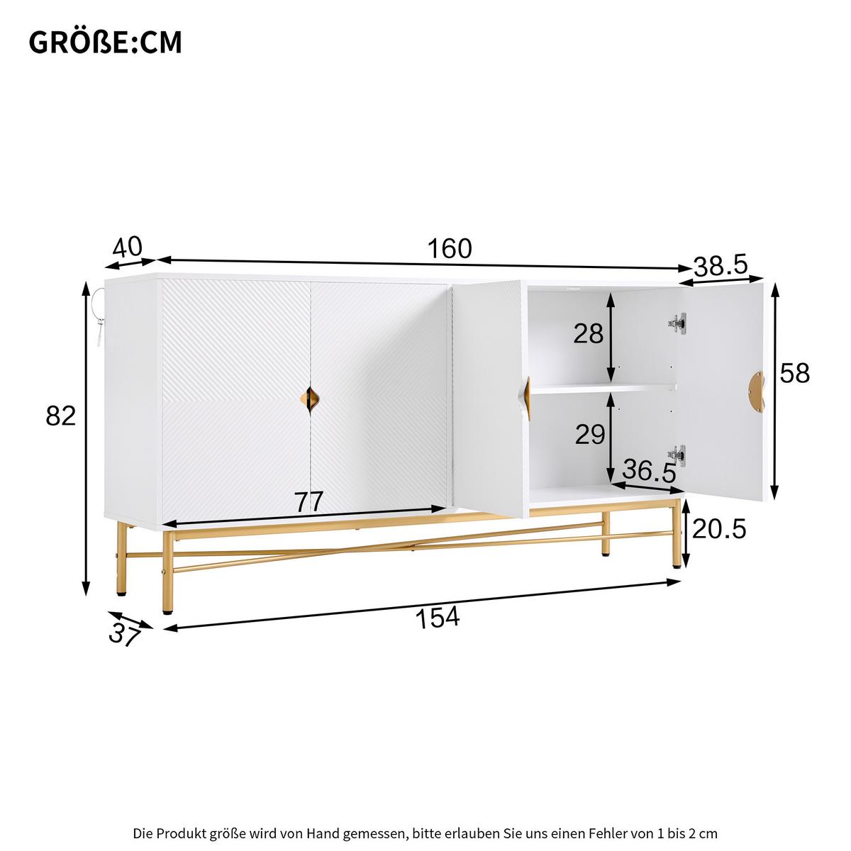 SIDEBOARD weiß & gold, erhabene textur & 4 türen - Weiß, Holzwerkstoff (160/82/40cm) - Urban Meuble