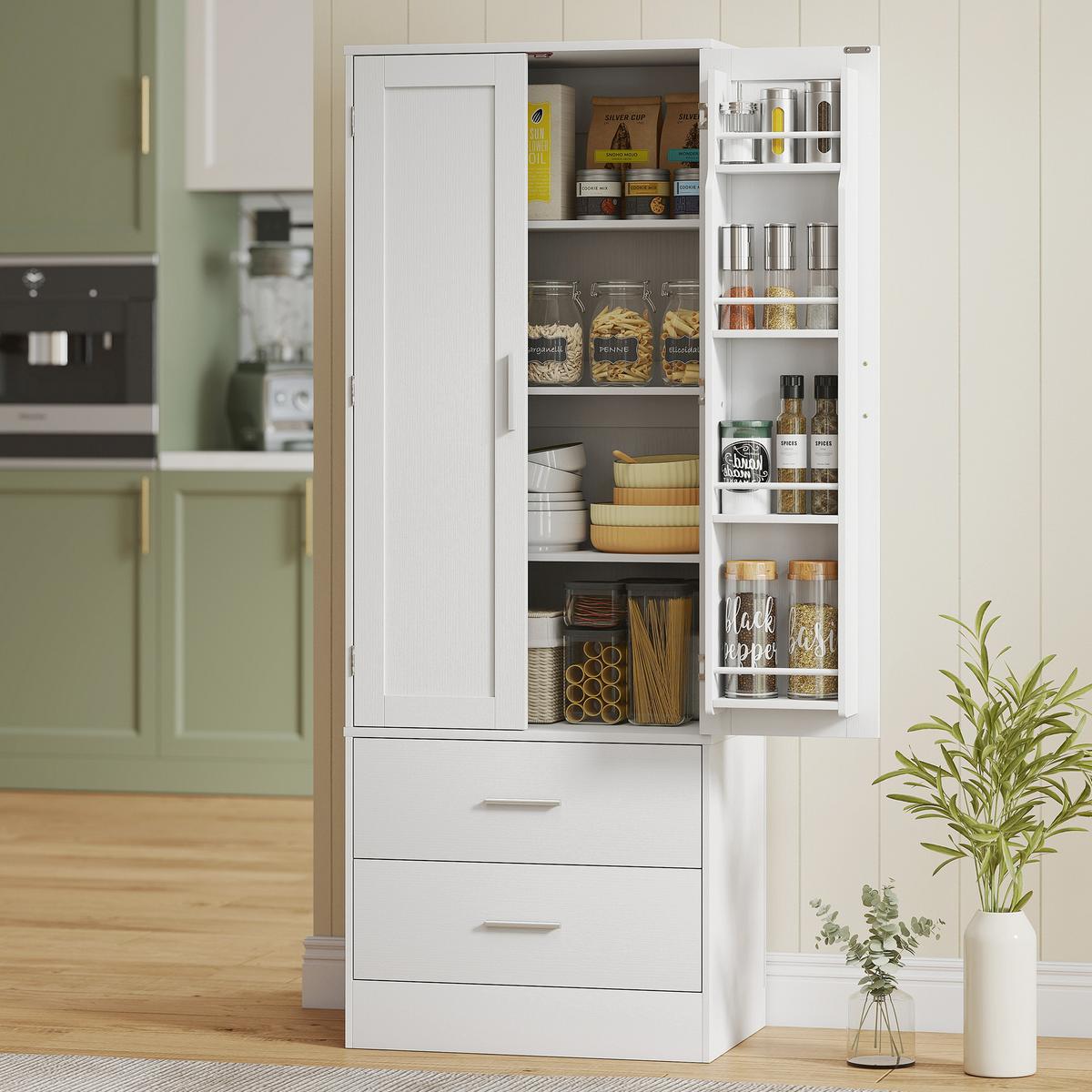KÜCHENSCHRANK Spanplatte MDF Weiß - Silberfarben/Weiß, Holzwerkstoff/Metall (40/159/60cm) - HOMCOM