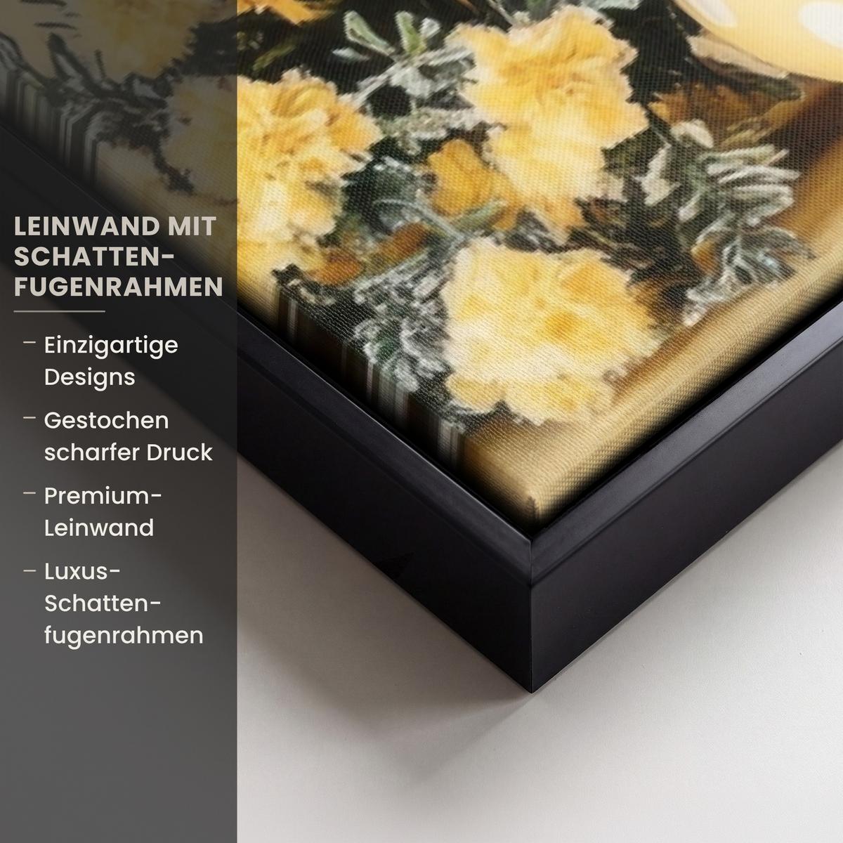 LEINWAND Bilder mit Rahmen - Eier - Kaninchen - Pastellfarbtöne - 90x60 - Hellgelb, Textil (90/60cm) - MuchoWow