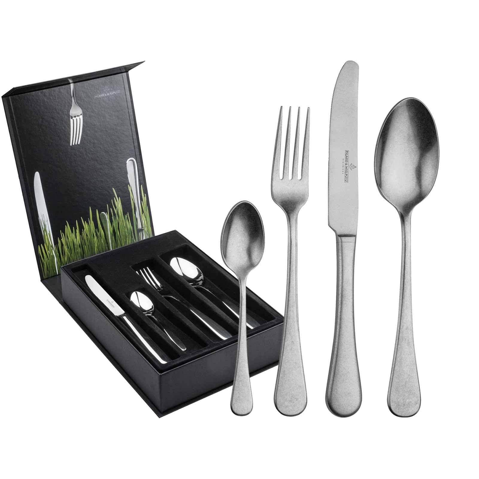 TAFELBESTECK INKL. BESTECKBOX Landhaus Vintage silber 24-tlg. - Silberfarben, Metall - Picard & Wielpütz