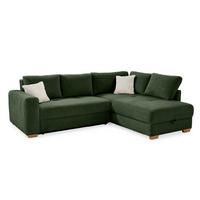 ECKSOFA-DAUERSCHLÄFER Boxspring Federkern Topper Bettkasten, seitenverkehrt montierbar B257/T206/H85 cm, Cord Grün / 15213 - Eichefarben/Grün, Holz/Textil (257/206cm) - luma-home