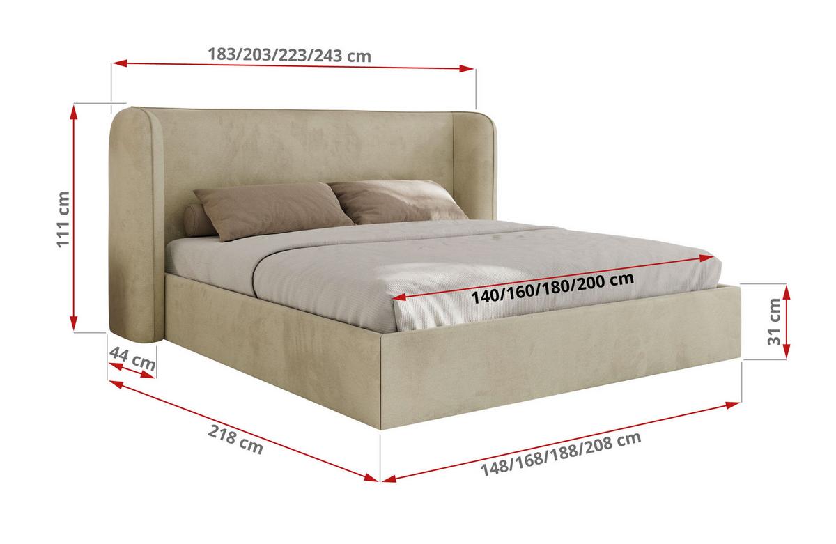 POLSTERBETT EMORA CLASSIC 180/200 - Beige Velvet - Multipocket-Matratze - Beige, Textil (180/200cm) - MKS