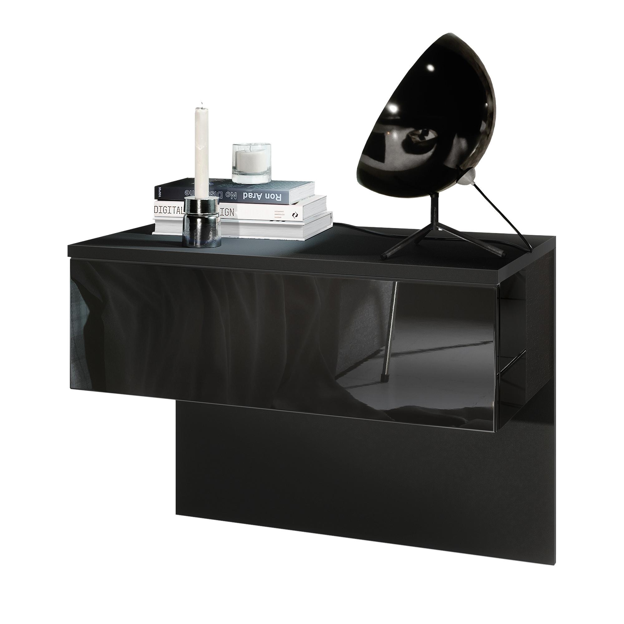 NACHTTISCH Sleep Fronten in Schwarz Hochglanz - Schwarz Hochglanz, Holzwerkstoff (60/46/35cm) - Vladon