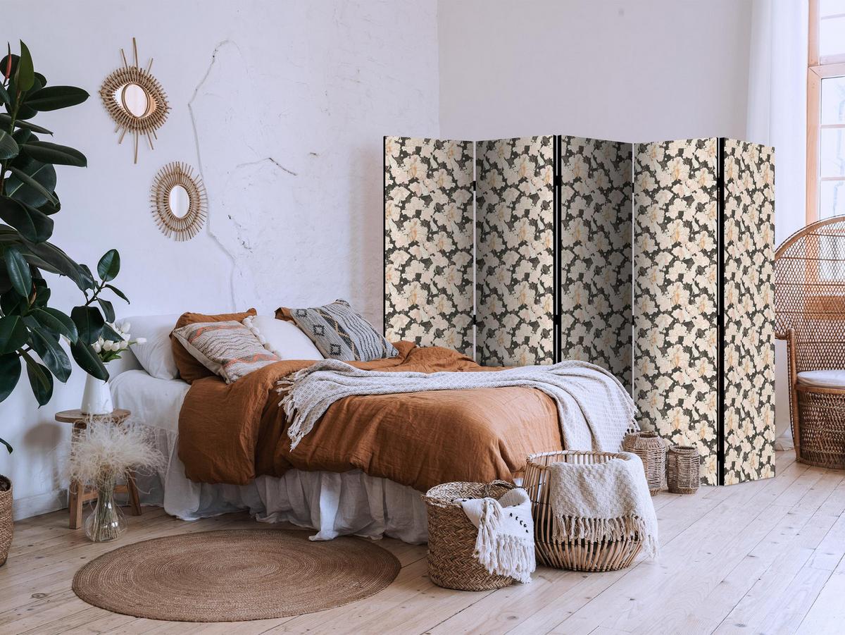 PARAVENT Beidseitig Bedruckter 5-tlg 225x172 cm Boho Blumen und Kaninchen - Creme, Holz/Textil (225/172/3cm) - Muralo