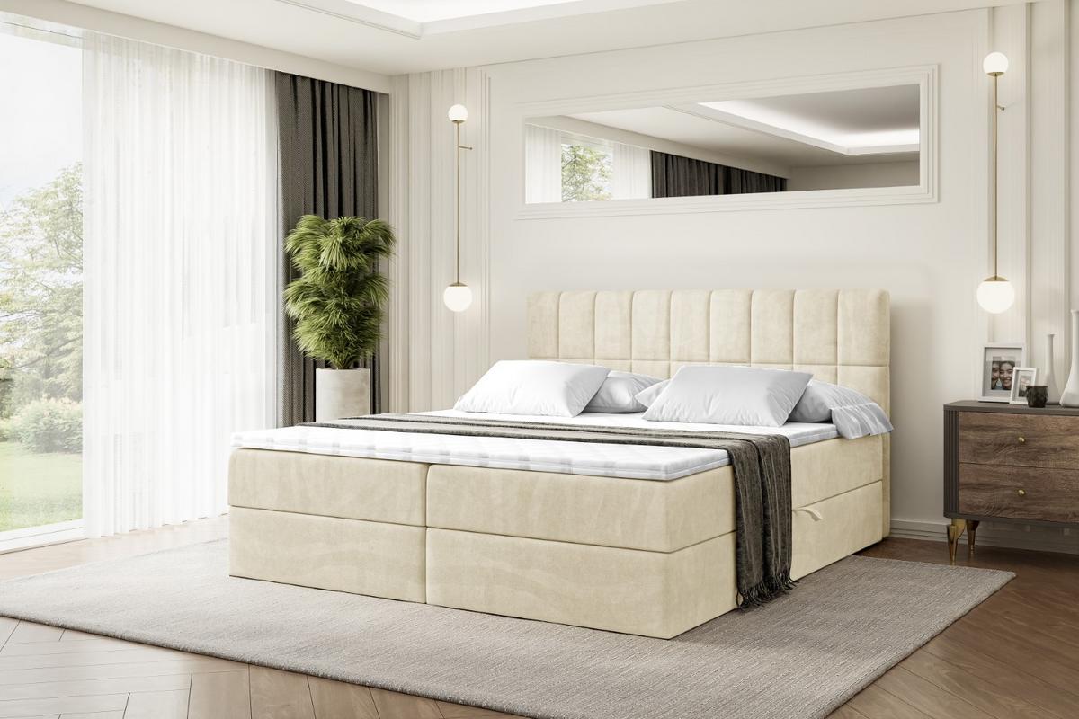 BOXBETT mit Matratze H4 und Lattenrost - MIAMI - 140x200 cm - H4 - Beige - Beige, Holzwerkstoff (140/200cm) - ALTDECOR