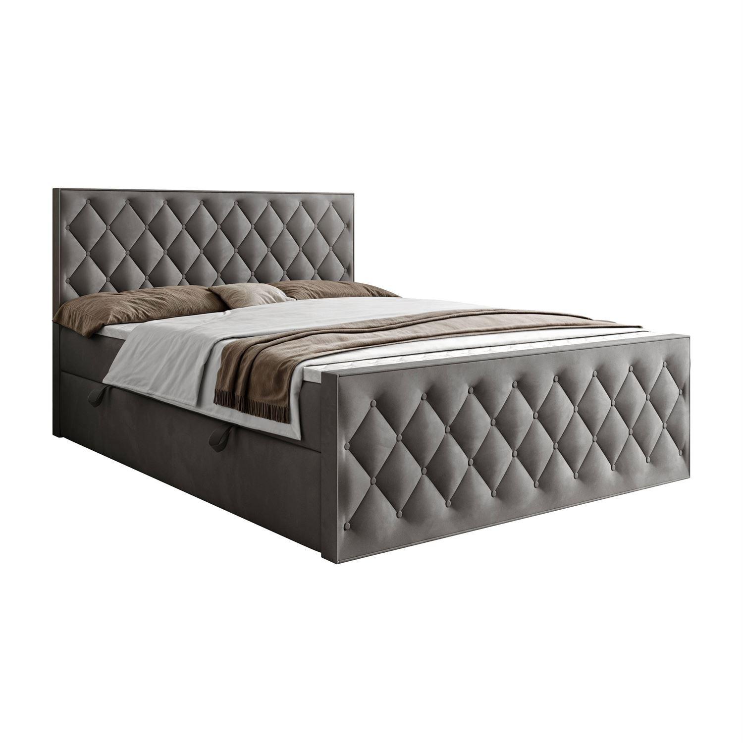 BOXSPRINGBETT INEZ II mit Bettkasten mit Topper 160x200 cm Royal Velvet 250 - Grau, Textil - Lookway