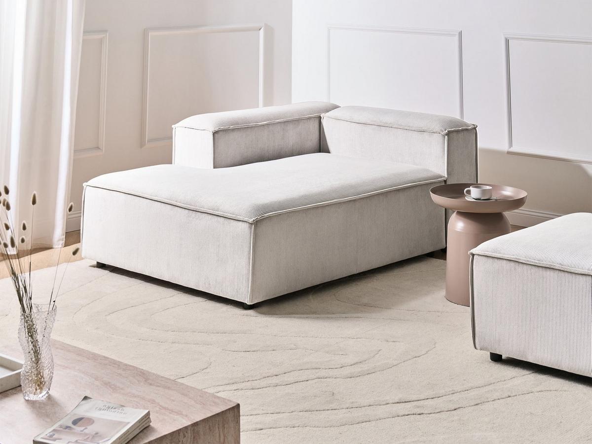 CHAISELONGUE rechtsseitig Cremeweiß Cord Ardal - Creme/Schwarz, Textil (119/68/180cm) - Beliani