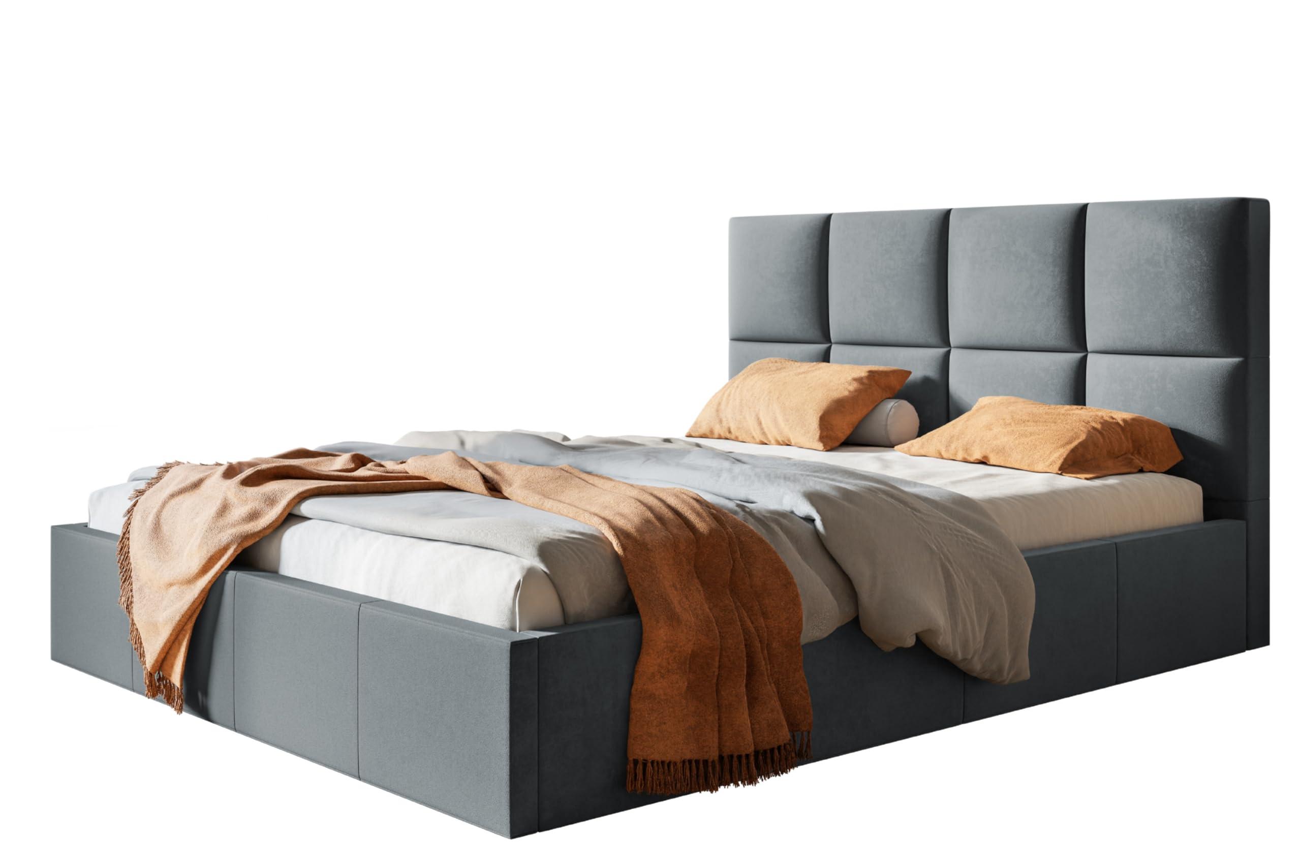 BETT 180x200 - Polsterbett mit Bettkasten und Metallrahmen - Modern Betten - Glatter Kronos-Stoff - Kollektion Roma, Dunkelgrau - Dunkelgrau, Holz/Textil (180/200cm) - Alpi-Möbel