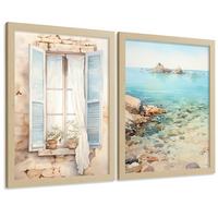 POSTER 3er Bilder-Set Wandbilder Meer Relax modern ohne Rahmen – Wohnzimmer Deko, Schlafzimmer, Küche, Badezimmer Leichter Holzrahmen A3 - Beige, Papier (29.7/1/42cm) - Nacnic