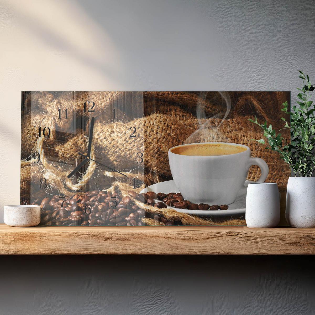 WANDUHR aus Glas 60x30 cm - Kaffeebohnen - Braun, Glas (60/30/0.4cm) - TULUP