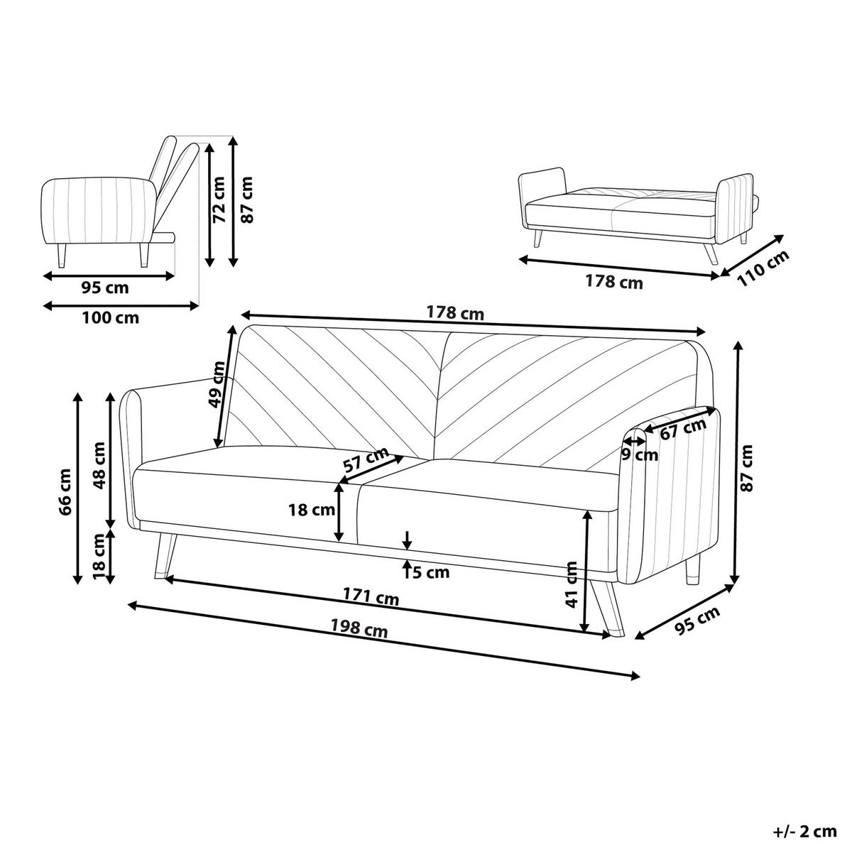 SCHLAFSOFA 3-Sitzer Kunstleinen Hellbraun Senja - Hellbraun, Textil (198/87/95cm) - Beliani